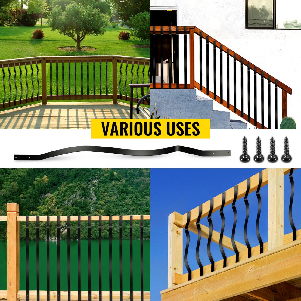 VEVOR Terrace Balusters, 51-Pack Metal Terrace Spindles, 32.25" x 1" Stair Balusters with Screws, Iron Terrace Railing for Wooden and Composite Terraces, Stylish Baluster for Outdoor Staircases and Terraces