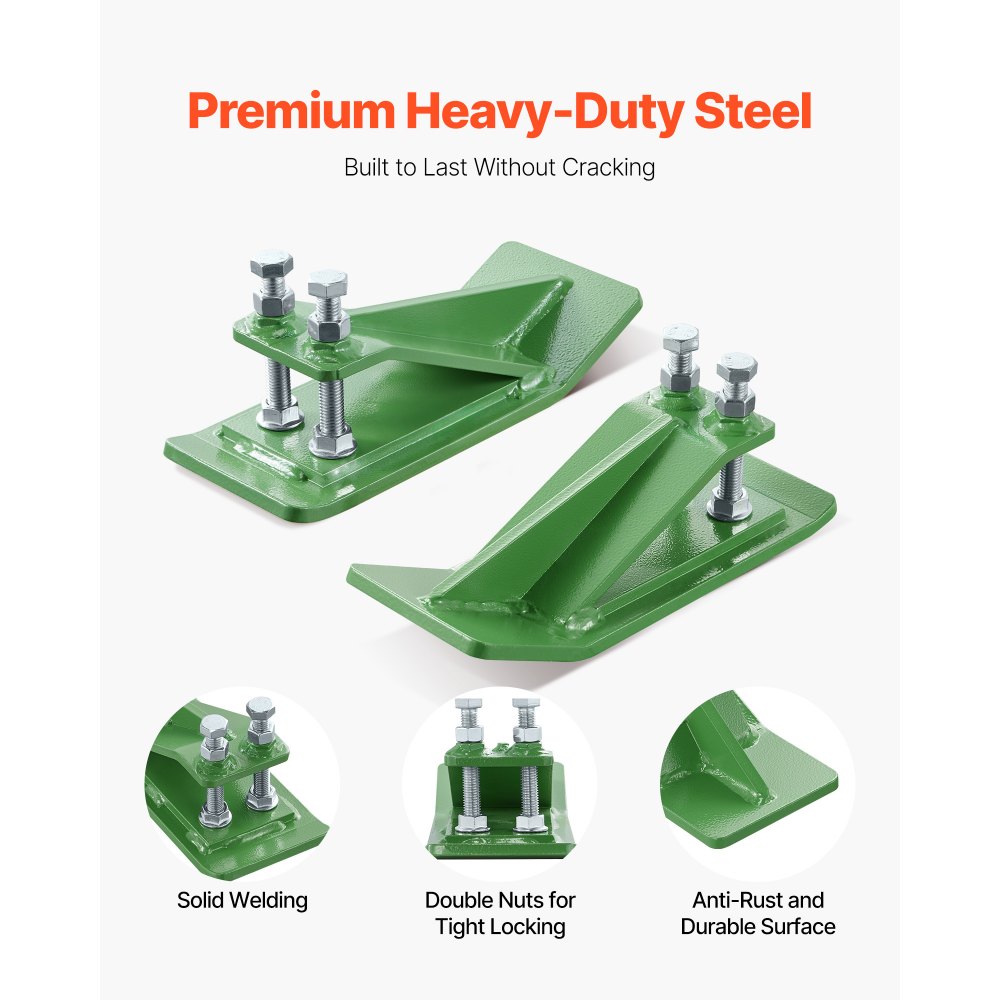 VEVOR Tractor Bucket Protector, 2PCS Heavy Duty Steel Bucket Edge Protectors, Anti-Skid Device with Double Hexagon Lock Nuts and Bolts, for Snow, Leave Removal & Spreading Gravel (Green)