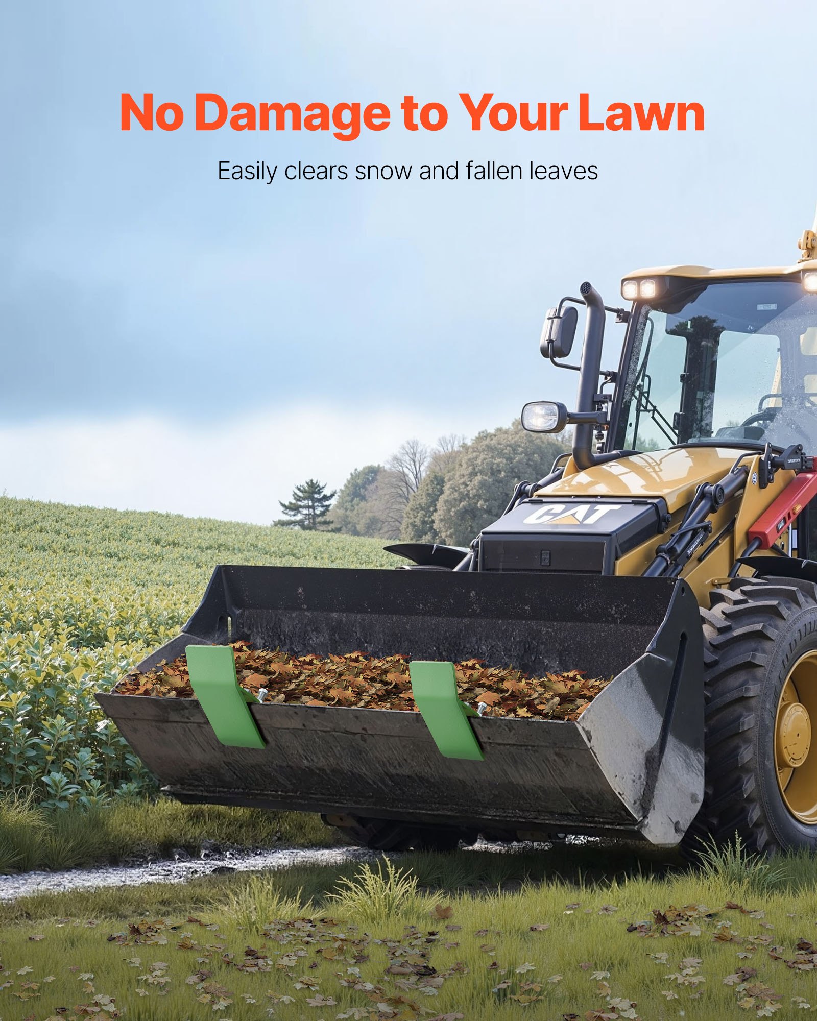 VEVOR Tractor Bucket Protector, 2PCS Heavy Duty Steel Bucket Edge Protectors, Anti-Skid Device with Double Hexagon Lock Nuts and Bolts, for Snow, Leave Removal & Spreading Gravel (Green)