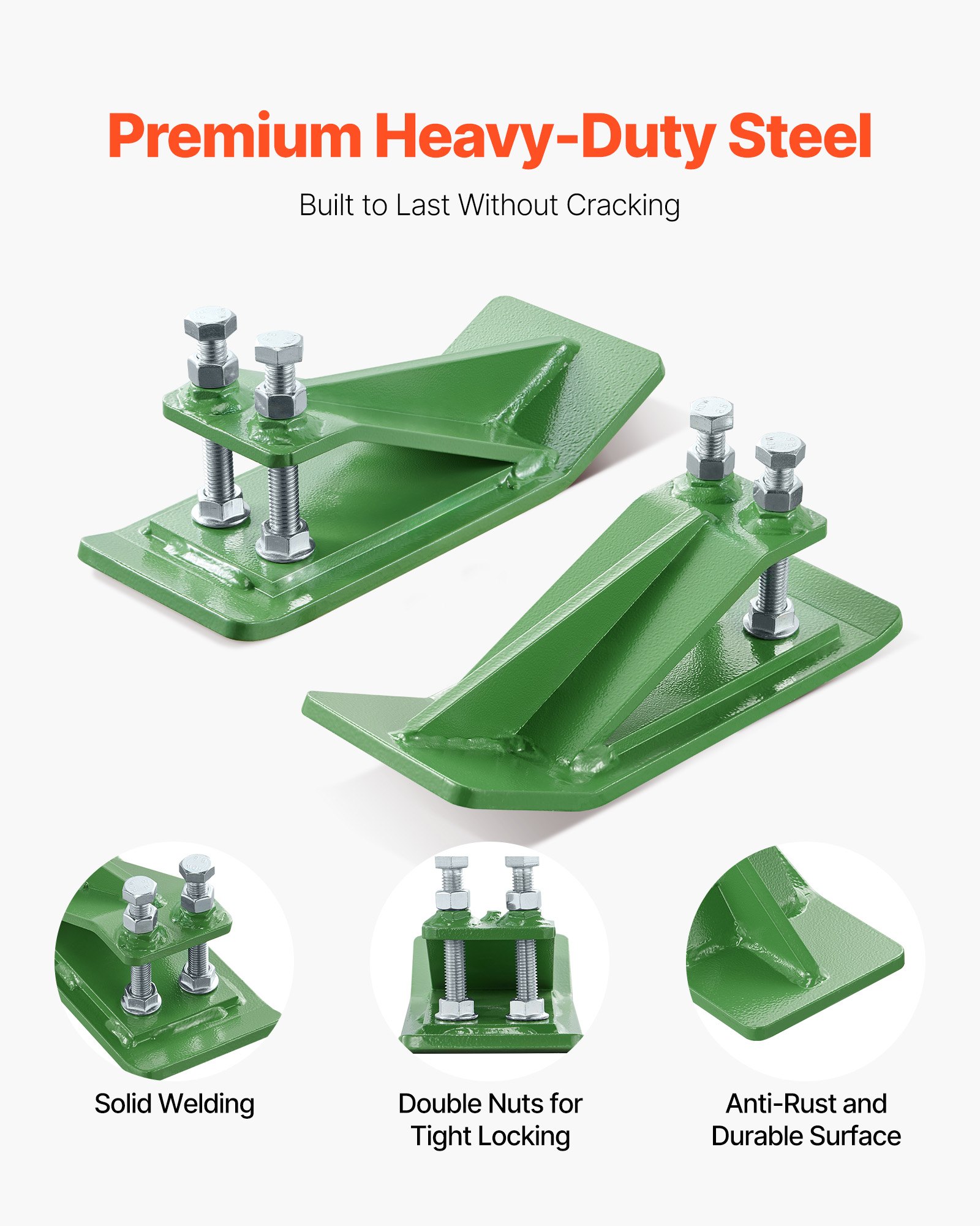 VEVOR Tractor Bucket Protector, 2PCS Heavy Duty Steel Bucket Edge Protectors, Anti-Skid Device with Double Hexagon Lock Nuts and Bolts, for Snow, Leave Removal & Spreading Gravel (Green)