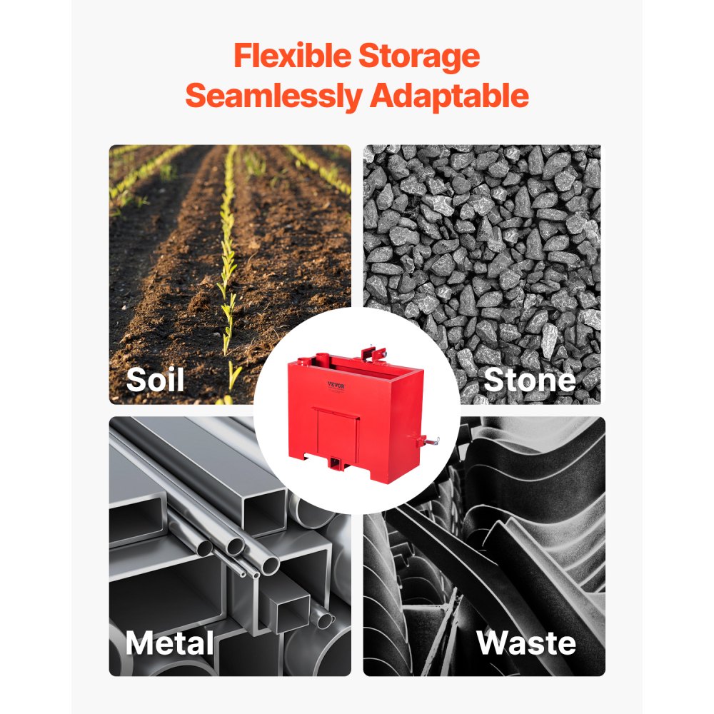 VEVOR Zavorra per Trattore di Categoria 1 a 3 Punti Anticorrosione con Capacità 363 kg per Gancio di Traino, Attacco per Caricatore di Grandi Volumi in Acciaio con Porta Scorrevole, Rosso