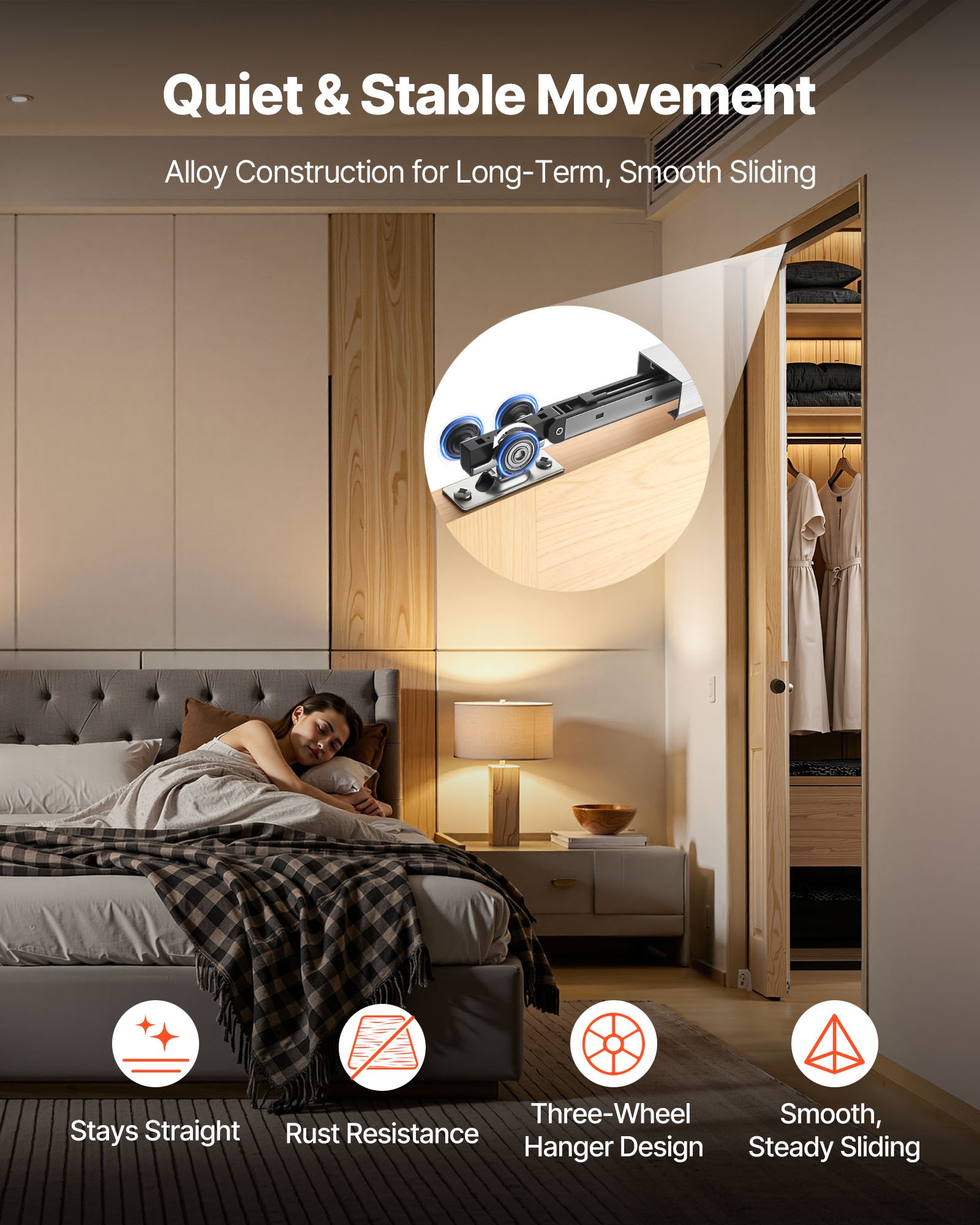 VEVOR Sliding Pocket Door Hardware Track Kit, 1441 mm Pocket Door Track Kit with Soft Close Mechanism for Smooth and Quiet Sliding, Easy to Install, for 25 to 45 mm Thickness 762 mm Width Single Door