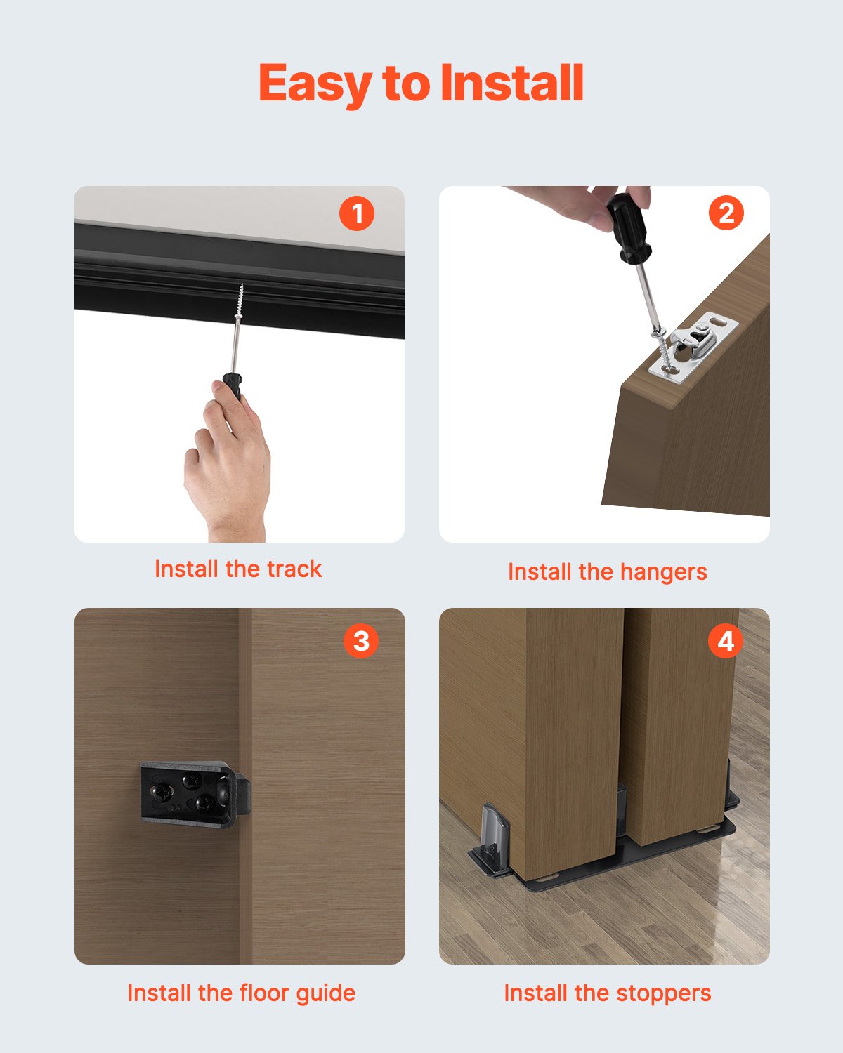 VEVOR Kit Ferramenta per Porta Scorrevole Bypass, 1219 mm, Resistente, in Lega di Alluminio, per Porta Scorrevole dell'Armadio con Tiranti a Dita, per Sistema a 2 Porte, per Spessori Porta 35-45 mm