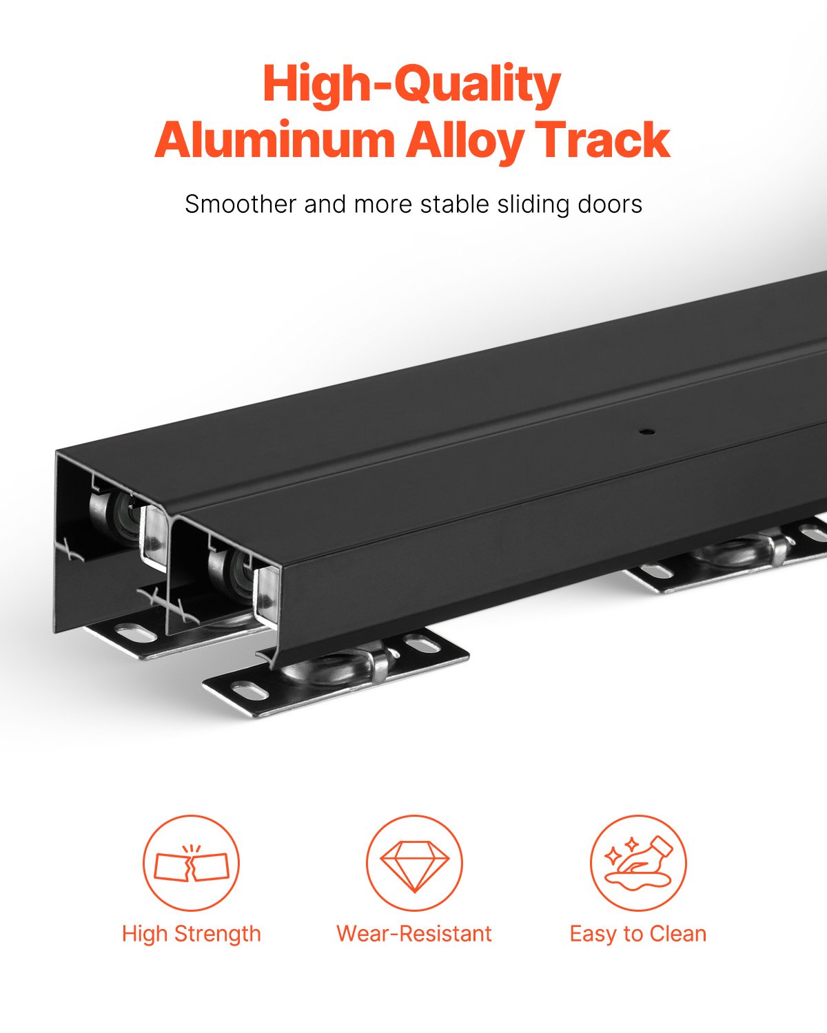 VEVOR sliding door hardware track set, 2438 mm sliding door system, double track sliding door system made of aluminum alloy, suitable for door widths of 1232 mm x 2, sliding door hardware load capacity of 68 kg