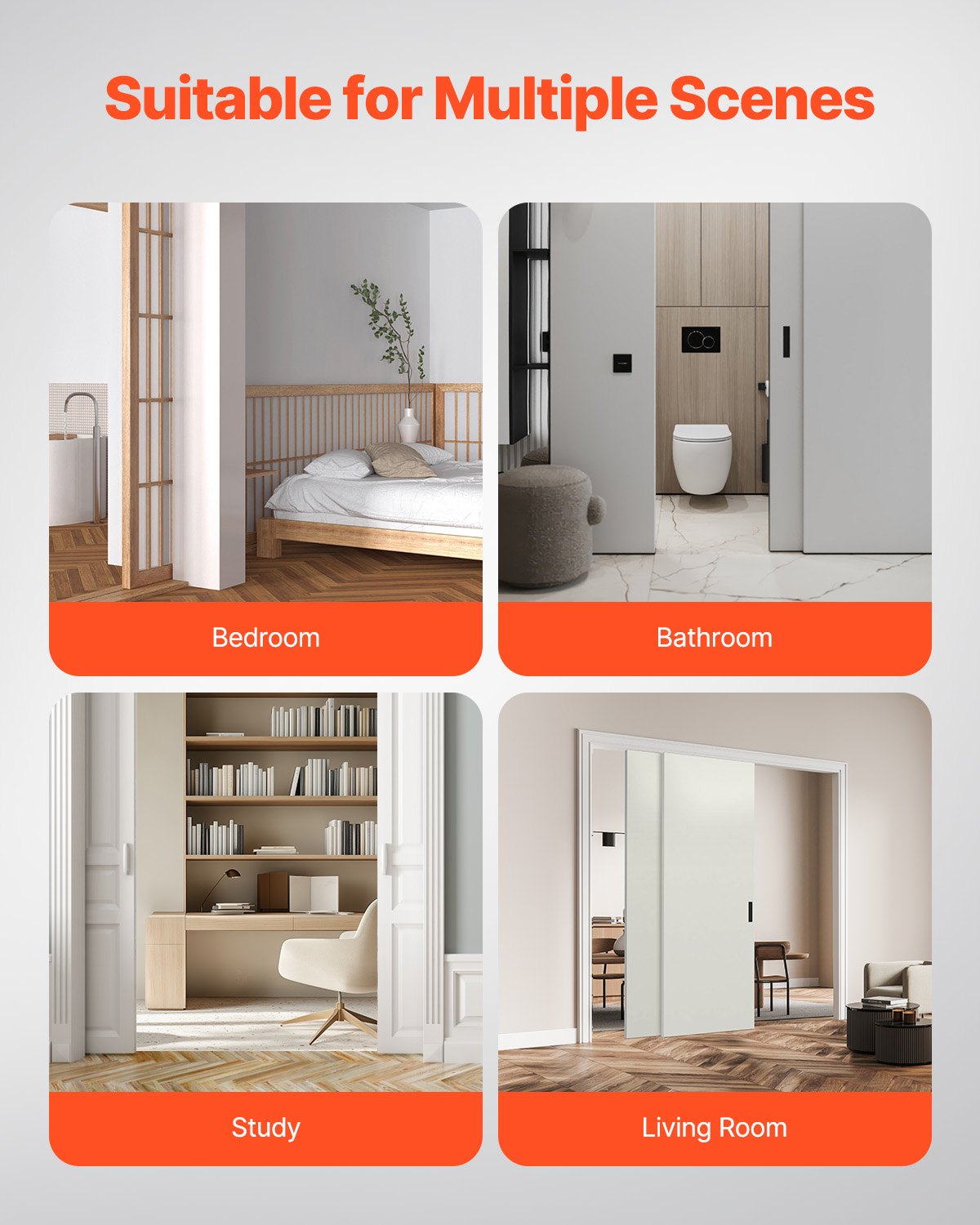 VEVOR sliding door hardware track set, 2438 mm sliding door system, double track sliding door system made of aluminum alloy, suitable for door widths of 1232 mm x 2, sliding door hardware load capacity of 68 kg