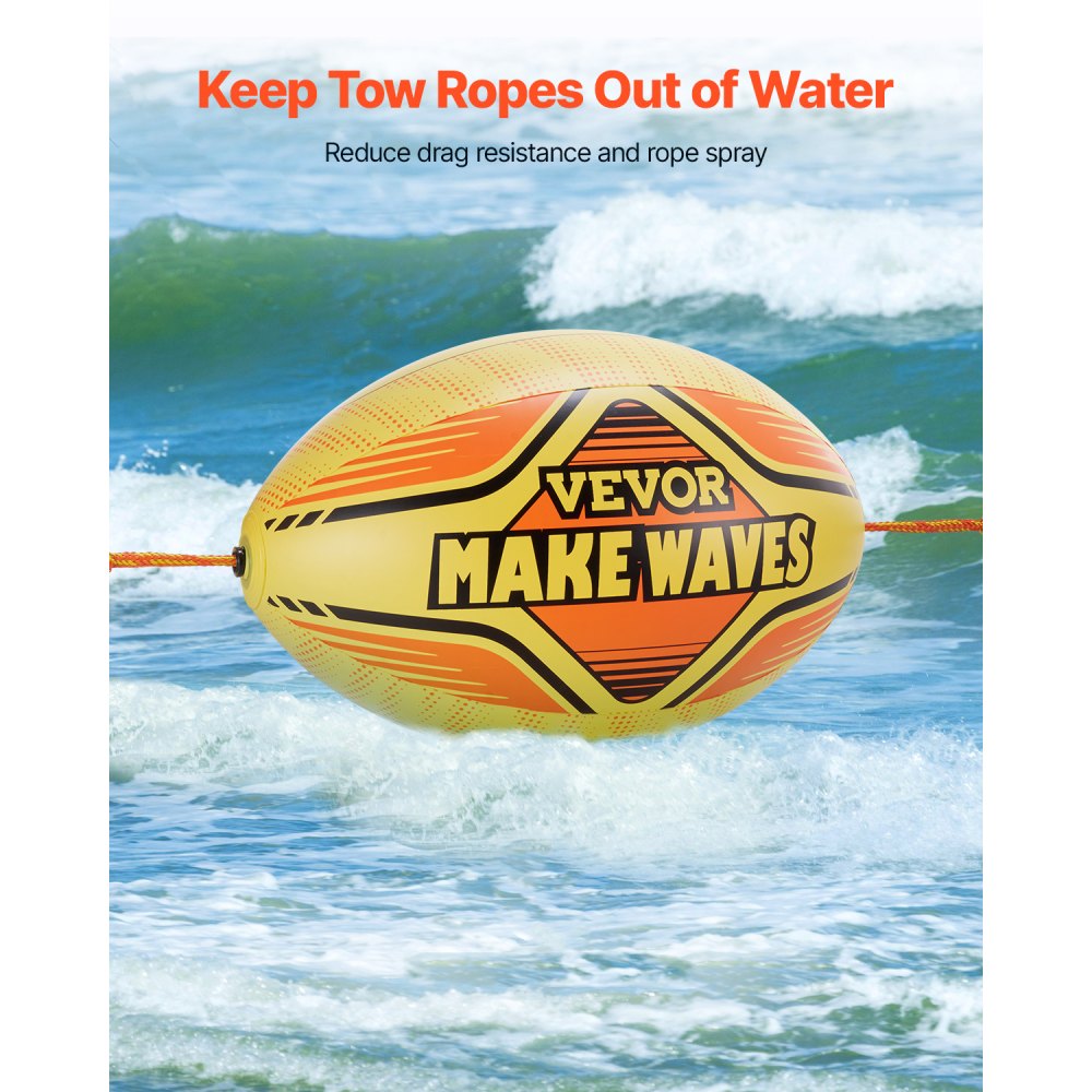 VEVOR Booster Ball Towable Tube Rope Performance Ball, Inflatable Balls made of thickened PVC for boating and water sports – with high tensile strength rope and speed safety valve