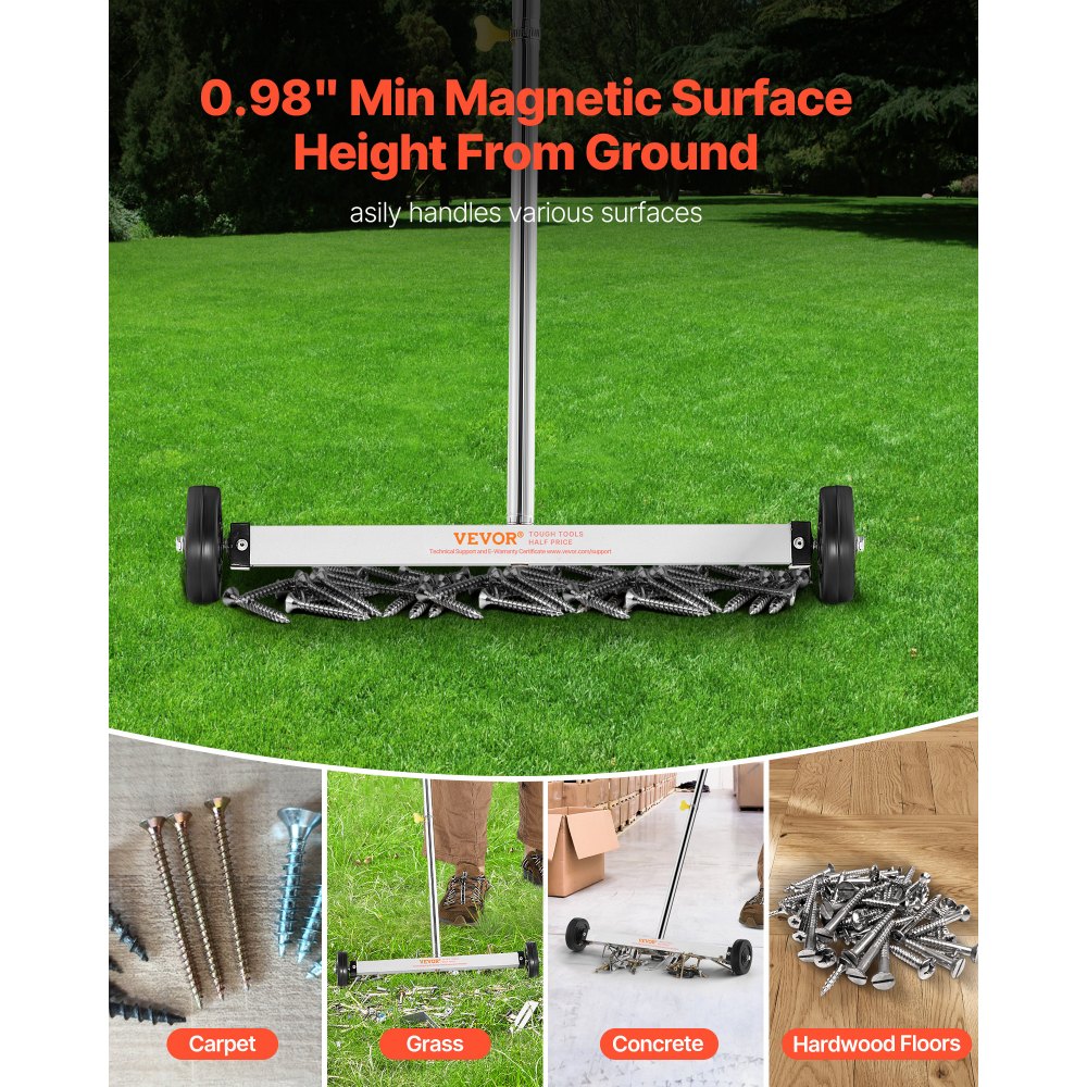 VEVOR Spazzatrice Magnetica con Ruote per Chiodi Spazzatrice Magnetica Leggera con Manico Regolabile Raccoglie Chiodi e Viti, Facile Pulizia per Garage, Progetti di Copertura, Carico 4,5 kg