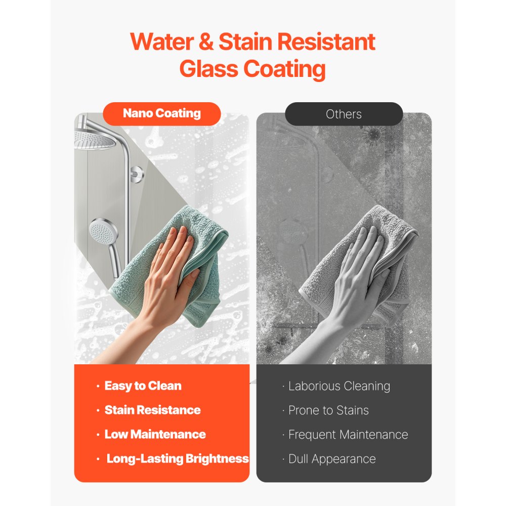 VEVOR Porta Doccia Scorrevole per Vasca da Bagno Doppia Semi-Senza Telaio, Porta Doccia Semi-Senza Telaio con Porta in Vetro Temperato, Maniglia in Acciaio Inox, Nero 1524 x 1524 mm