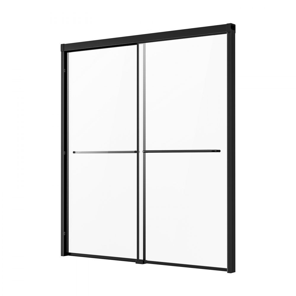 VEVOR Porta Doccia Scorrevole per Vasca da Bagno Doppia Semi-Senza Telaio, Porta Doccia Semi-Senza Telaio con Porta in Vetro Temperato, Maniglia in Acciaio Inox, Nero 1524 x 1524 mm