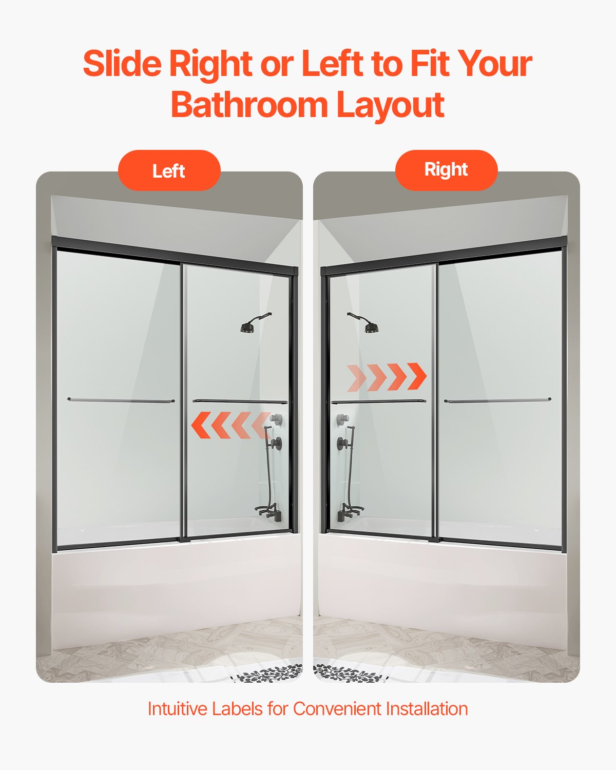 VEVOR Porta Doccia Scorrevole per Vasca da Bagno Doppia Semi-Senza Telaio, Porta Doccia Semi-Senza Telaio con Porta in Vetro Temperato, Maniglia in Acciaio Inox, Nero 1524 x 1524 mm