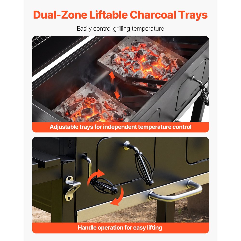 VEVOR Barbecue a Carbonella su Ruote, Griglia con Carrello a Carbone Area di Cottura 0,5 m² da Campeggio Picnic Terrazza Giardino Feste da Esterno, Barbecue con Coperchio Ripiani Laterali Pieghevoli