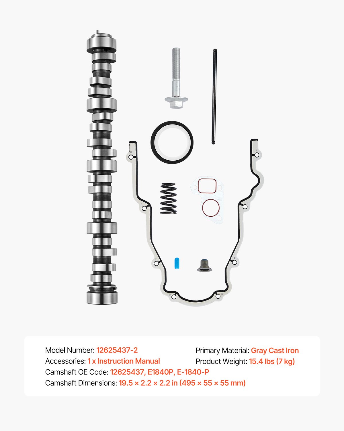 VEVOR Kit Albero a Camme, Set 9 PZ, Guarnizione di Distribuzione, Aste, Molle e Paraoli, per Camion GM Gen3/4 Norris dal 1999 al 2013, per Motori LS1, LS2, LS6, LQ4, LQ9, OE 12625437 E1840P E-1840-P