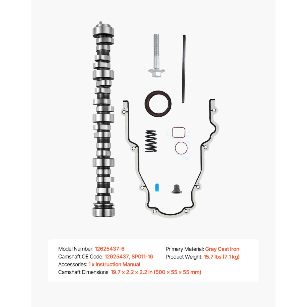 VEVOR Kit Albero a Camme LS, Set 9 Pezzi, Guarnizione di Distribuzione, Aste, Molle e Paraoli, Camion GM Gen3/4 Norris dal 1999 al 2013, per Motori LS da 4,8 L 5,3 L 6,0 L 6,2 L OE 12625437 SP011-16
