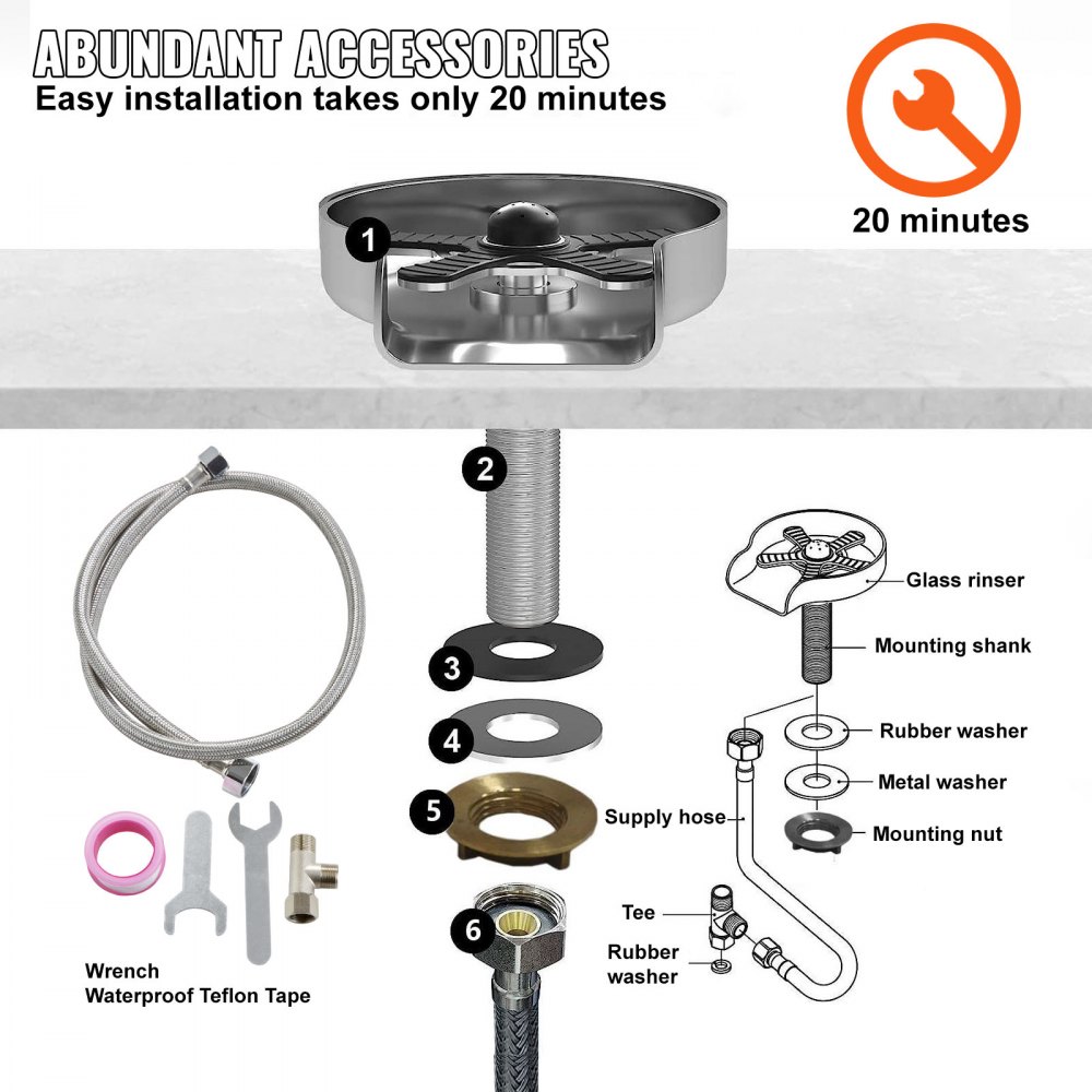 VEVOR Sciacquatrice per Bicchieri Sciacquatrice per Tazze 10 Fori Spruzzatura Girevole a 360° in Acciaio Inox