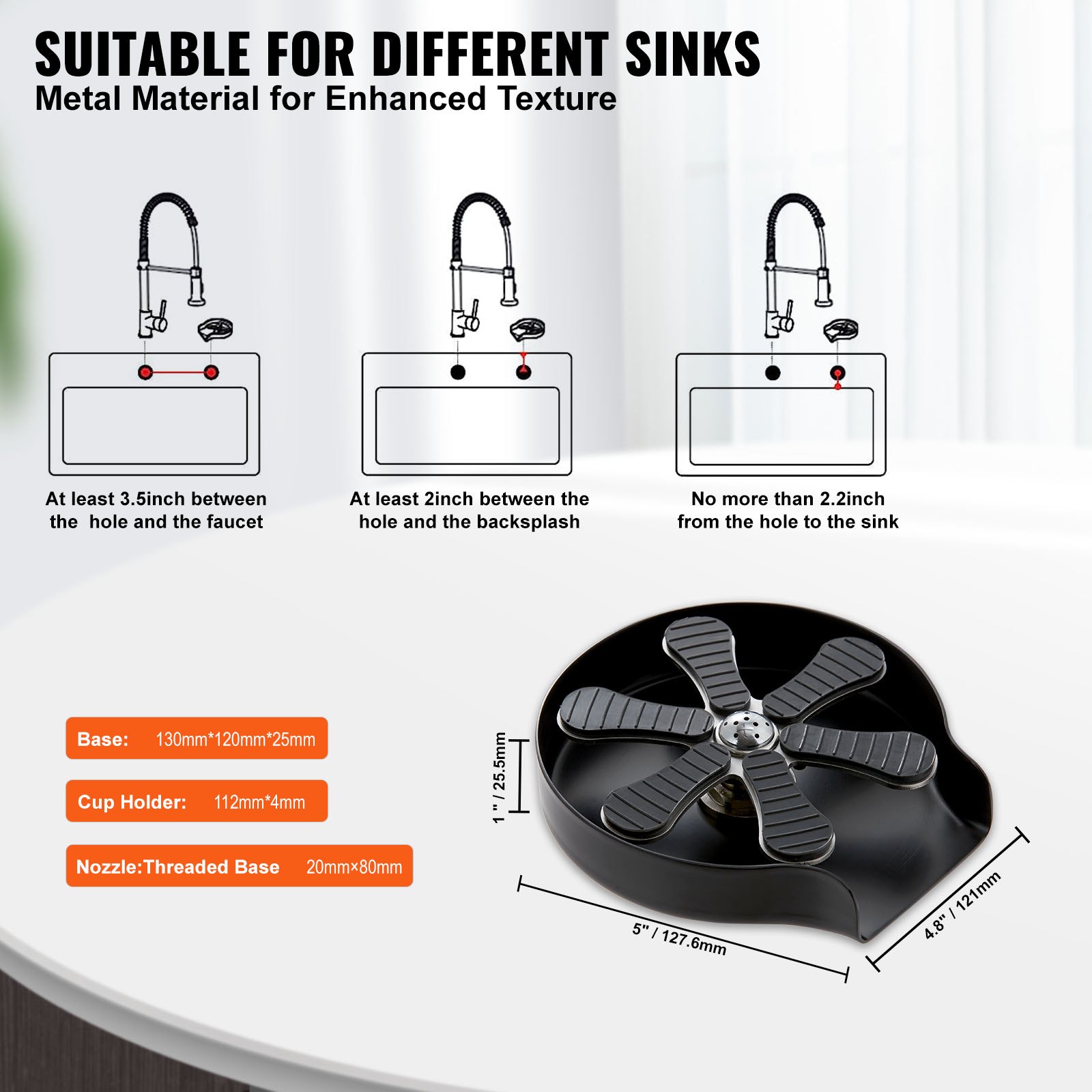 VEVOR Sciacquatrice per Bicchieri Sciacquatrice per Tazze 10 Fori Spruzzatura Girevole a 360° in Acciaio Inox