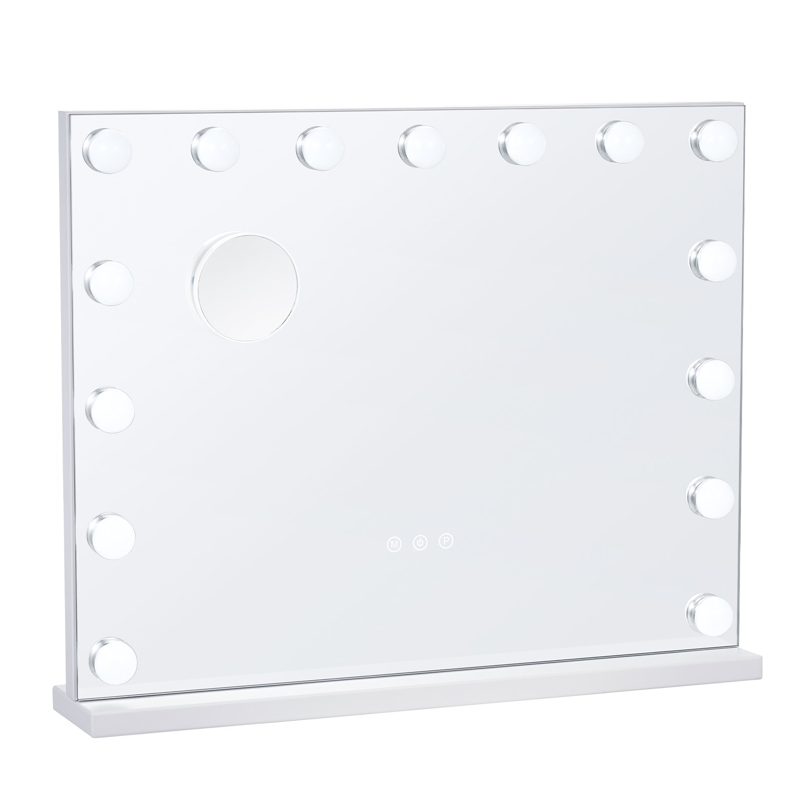 VEVOR Specchio per Trucco Hollywood con 15 Lampadine LED Dimmerabili, 3 Modalità di Illuminazione a Colori, Specchio Ingranditore 5X Rimovibile, Porta USB, Controllo Smart Touch Specchio 580x458 mm