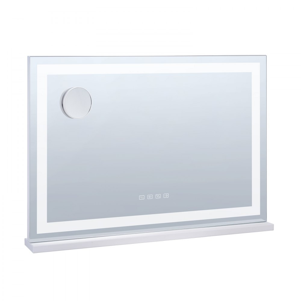 VEVOR Specchio per Trucco Illuminato con Lampadine LED da Banco Specchio per Trucco 3 Modalità di Illuminazione a Colori con Specchio Ingranditore 5X Bluetooth Controllo a Tocco 797x547mm, Bianco