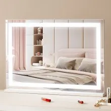 VEVOR Specchio per Trucco Illuminato con Lampadine LED da Banco Specchio per Trucco 3 Modalità di Illuminazione a Colori con Specchio Ingranditore 5X Bluetooth Controllo a Tocco 797x547mm, Bianco