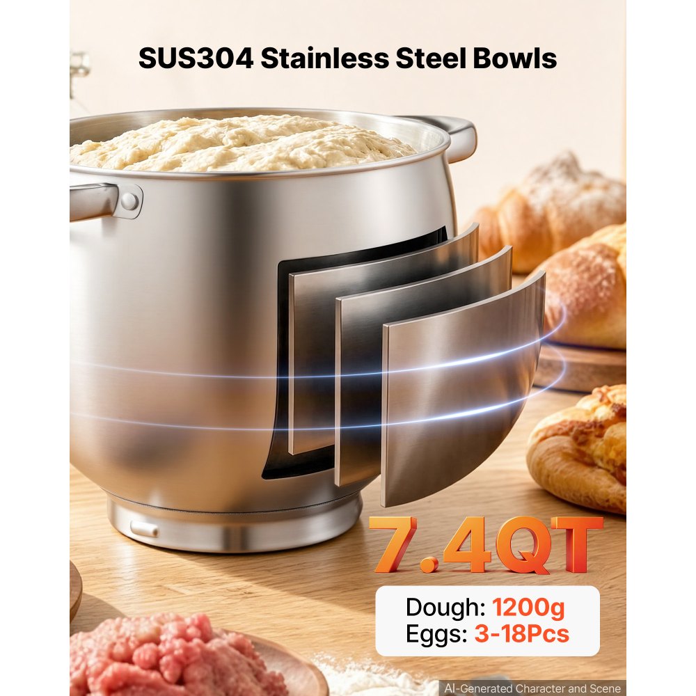 VEVOR Impastatrice Elettrica da Cucina Ciotola 7 L Testa Inclinabile Rosso con Funzione Tritacarne, Potenza 1000 W, 12 Velocità, Mixer Planetario, Acciaio Inox, Gancio Impastatore, Frusta, Sbattitore