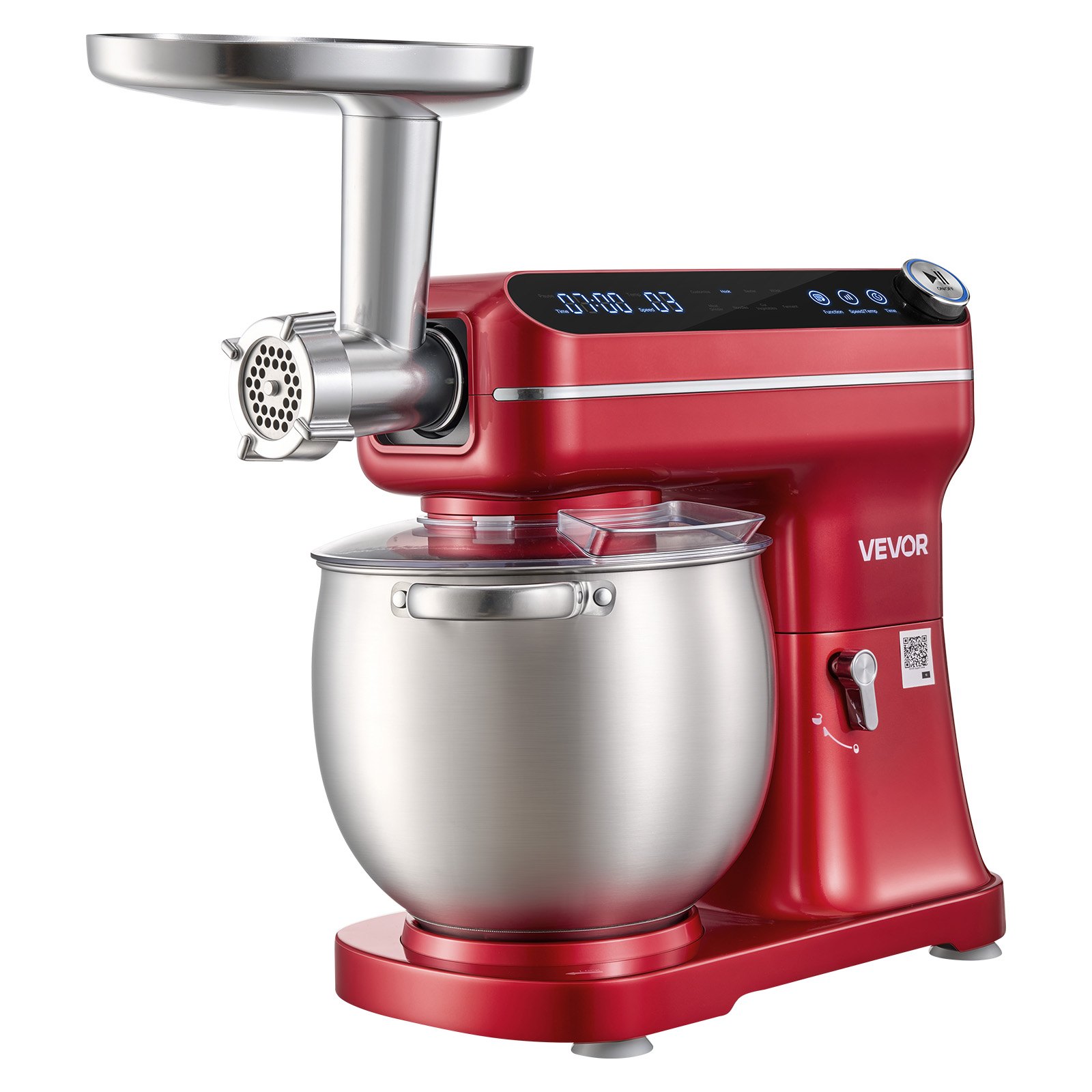 VEVOR Impastatrice Elettrica da Cucina Ciotola 7 L Testa Inclinabile Rosso con Funzione Tritacarne, Potenza 1000 W, 12 Velocità, Mixer Planetario, Acciaio Inox, Gancio Impastatore, Frusta, Sbattitore