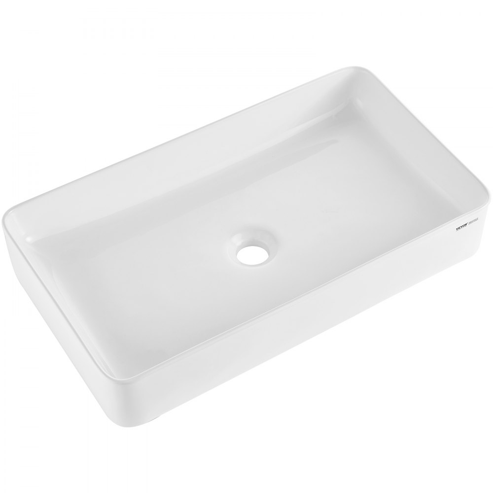 VEVOR Lavandino da Appoggio Rettangolare, 61 x 35 cm per il Bagno, Lavabo da Appoggio in Ceramica Bianca Sopra il Piano, Stile Moderno, Luminoso ed Elegante, per Bagno, Hotel, Toilette, Camper