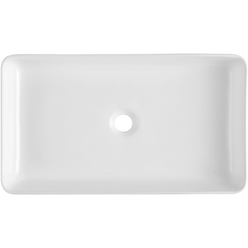 VEVOR Lavandino da Appoggio Rettangolare, 61 x 35 cm per il Bagno, Lavabo da Appoggio in Ceramica Bianca Sopra il Piano, Stile Moderno, Luminoso ed Elegante, per Bagno, Hotel, Toilette, Camper