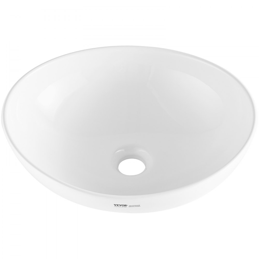 VEVOR Lavandino da Appoggio ovale, 40,9 x 34 cm per il Bagno, Lavabo da Appoggio in Ceramica Bianca Sopra il Piano, Stile Moderno, Luminoso ed Elegante, Lavandino per Bagno, Hotel, Toilette, Camper