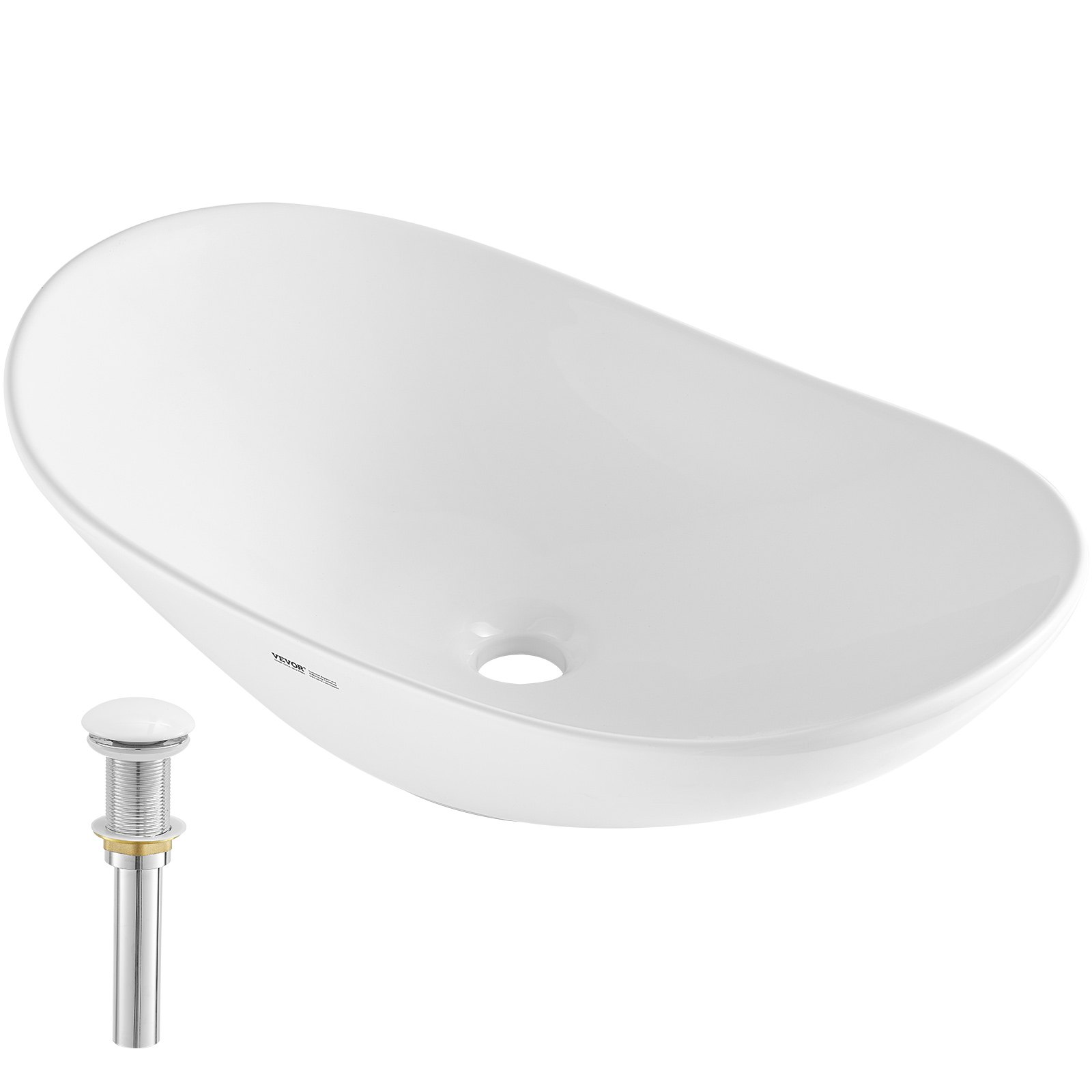 VEVOR Lavandino da Appoggio ovale, 60 x 36 cm per il Bagno, Lavabo da Appoggio in Ceramica Bianca Sopra il Piano, Stile Moderno, Luminoso ed Elegante, Lavandino per Bagno, Hotel, Toilette, Camper