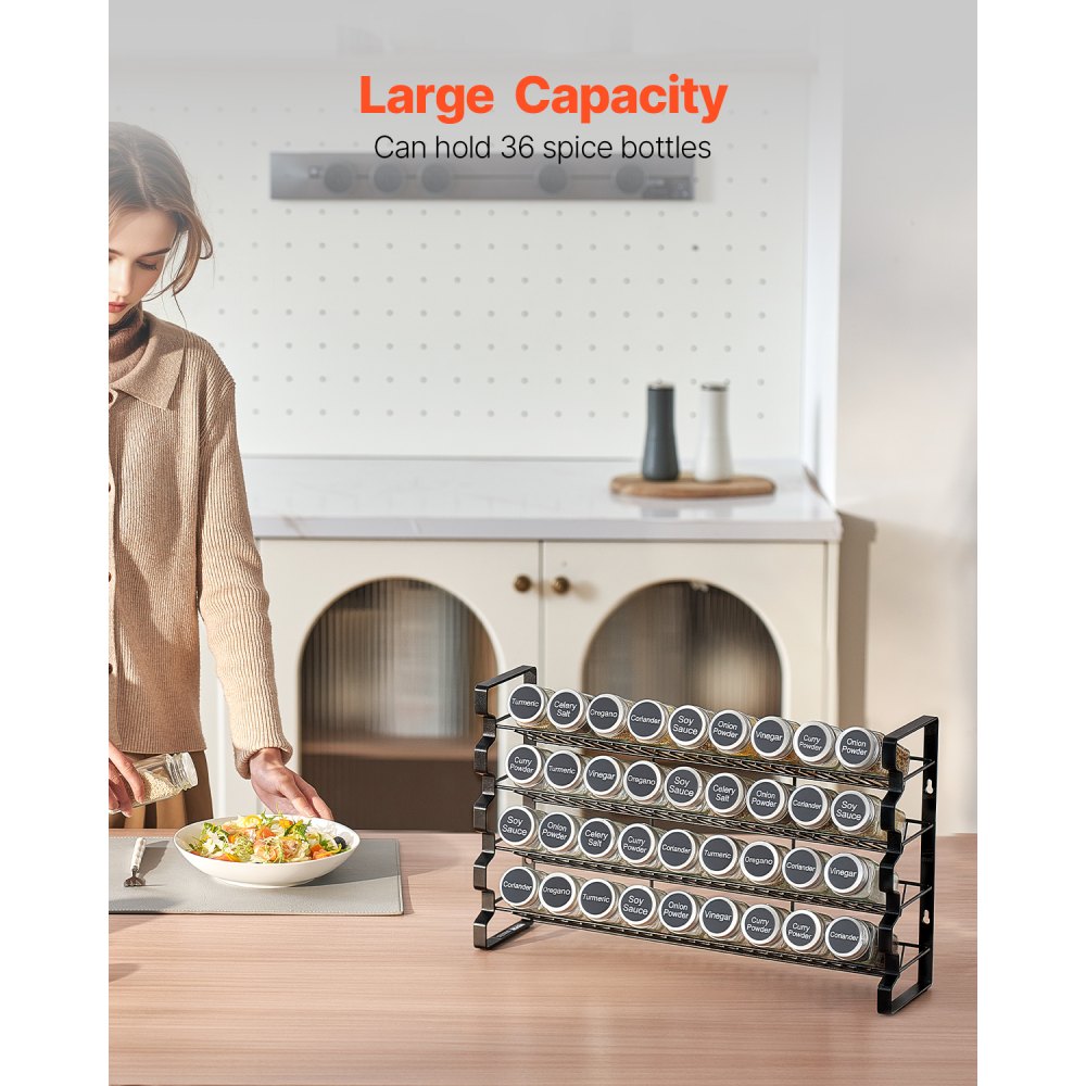 VEVOR Organizzatore per Spezie per Armadietto con 36 Barattoli per Spezie Vuoti, Coperchi, Etichette per Spezie e Imbuto, Set Completo, Organizzatore per Condimenti, 463x118x282 mm