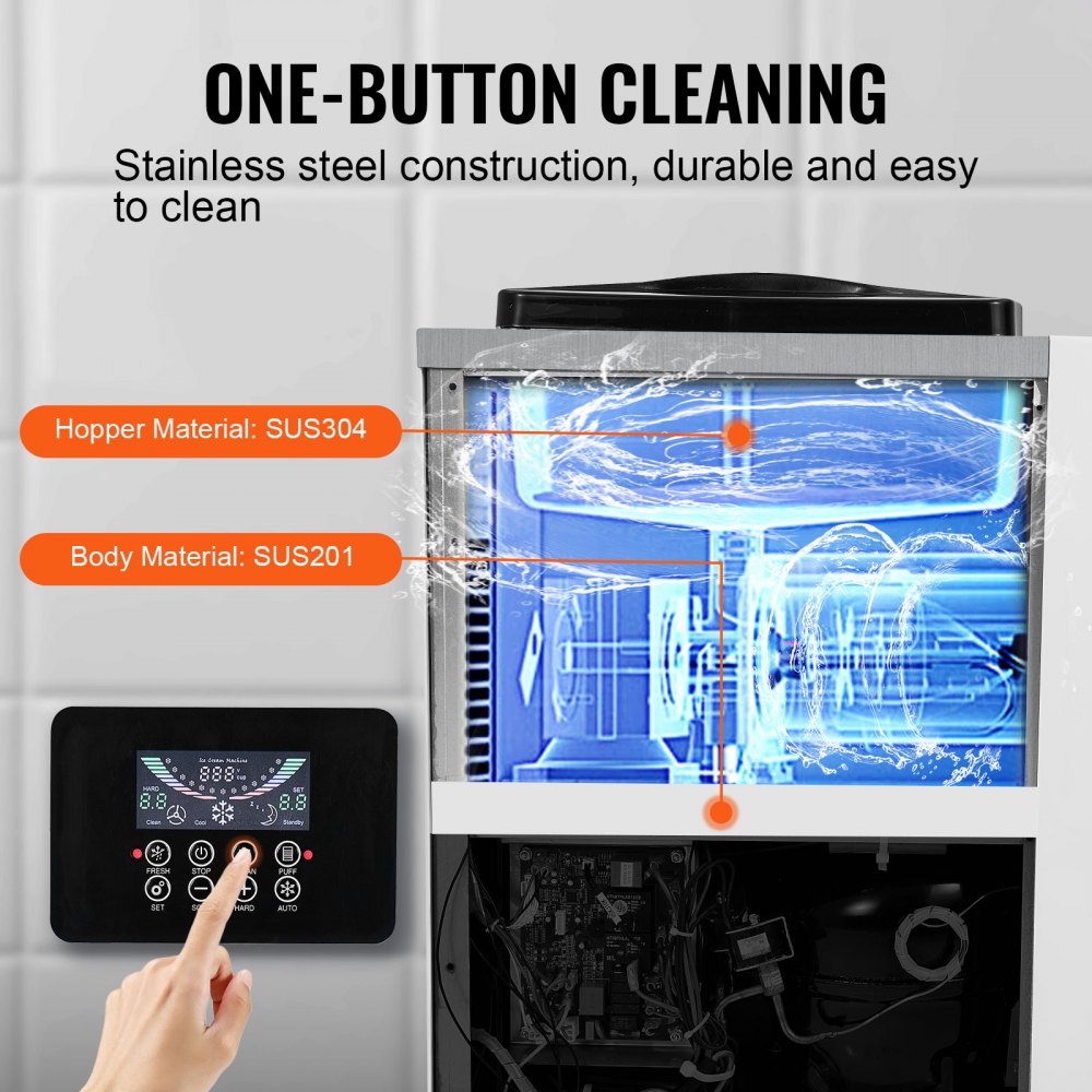 VEVOR Commercial Ice Cream Machine, 10 L/h Capacity, 900 W, Soft Serve Machine for One Flavor, Countertop, with 4 L Hopper, 1.6 L Cylinder, LCD Screen, Pre-Cooling