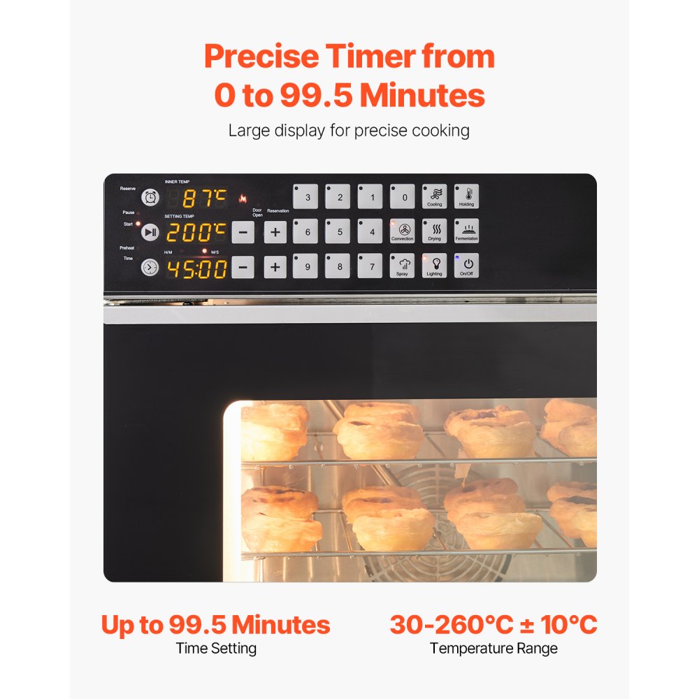 VEVOR Commercial Convection Oven, Conventional Worktop Oven, 58 L, 2800 W, Toaster Oven with Tempered Glass Door, Electric Oven with Wire Rack & Clamping Tray Gloves