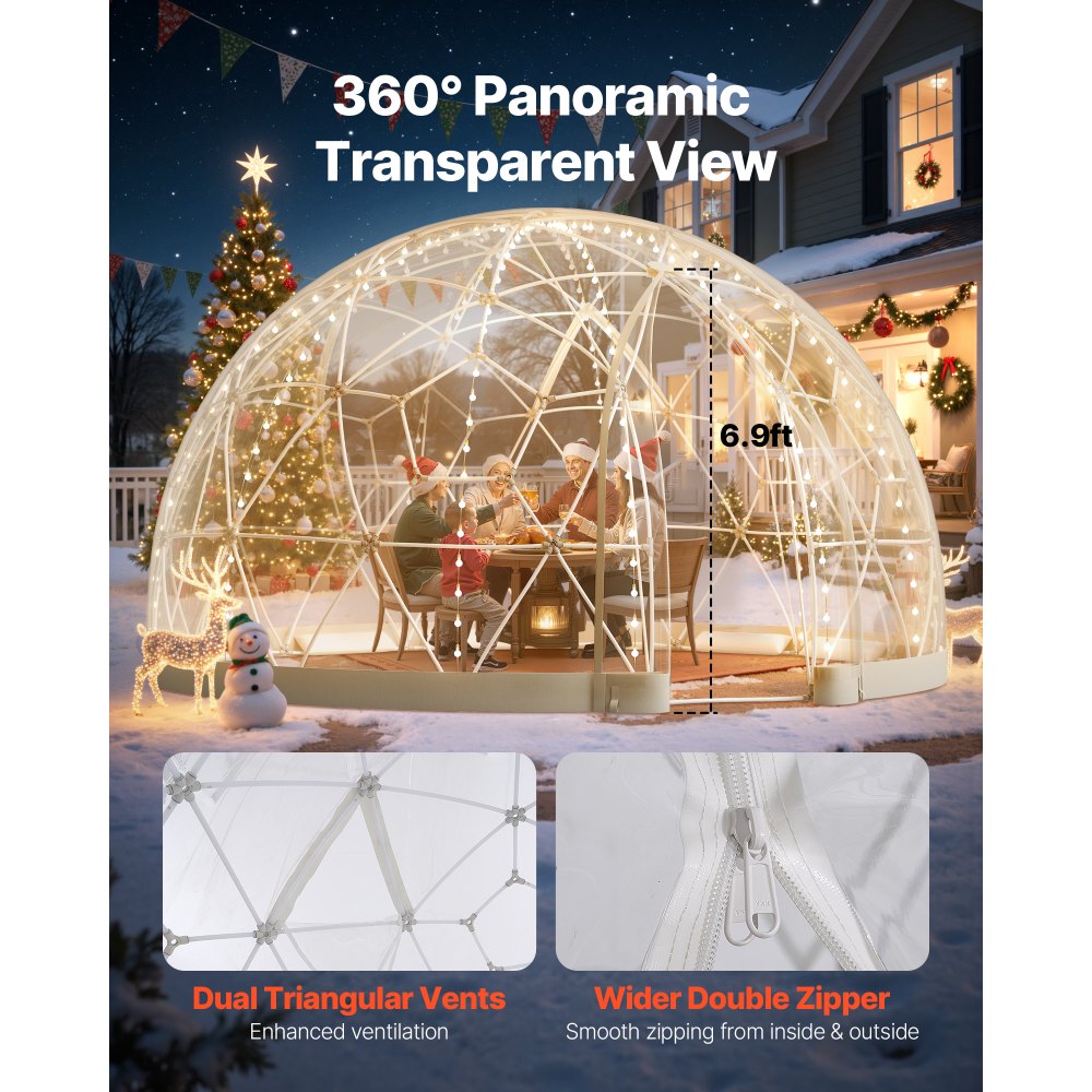 VEVOR Tenda a Cupola Geodetica da Giardino, 4,6 x 2,7 m, per Esterni, per 10-14 Persone, Resistente alle Intemperie, con Finestra, Tenda a Cupola per Cortili, Campeggio, Feste, Matrimoni