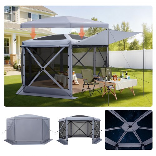 Tendone Pieghevole Gazebo da Giardino a 6 Lati 3,6 x 3,6 m con Parte Superiore Rimovibile e Borsa per il Trasporto, Montaggio Rapido e Anti-Morsi, Riparo Solare per 8-10 Persone, Grigio | IT Tendone Pieghevole Gazebo da Giardino a 6 Lati 3,6 x 3,6 m con Parte Superiore Rimovibile e Borsa per il Trasporto, Montaggio Rapido e Anti-Morsi, Riparo Solare per 8-10 Persone, Grigio | IT