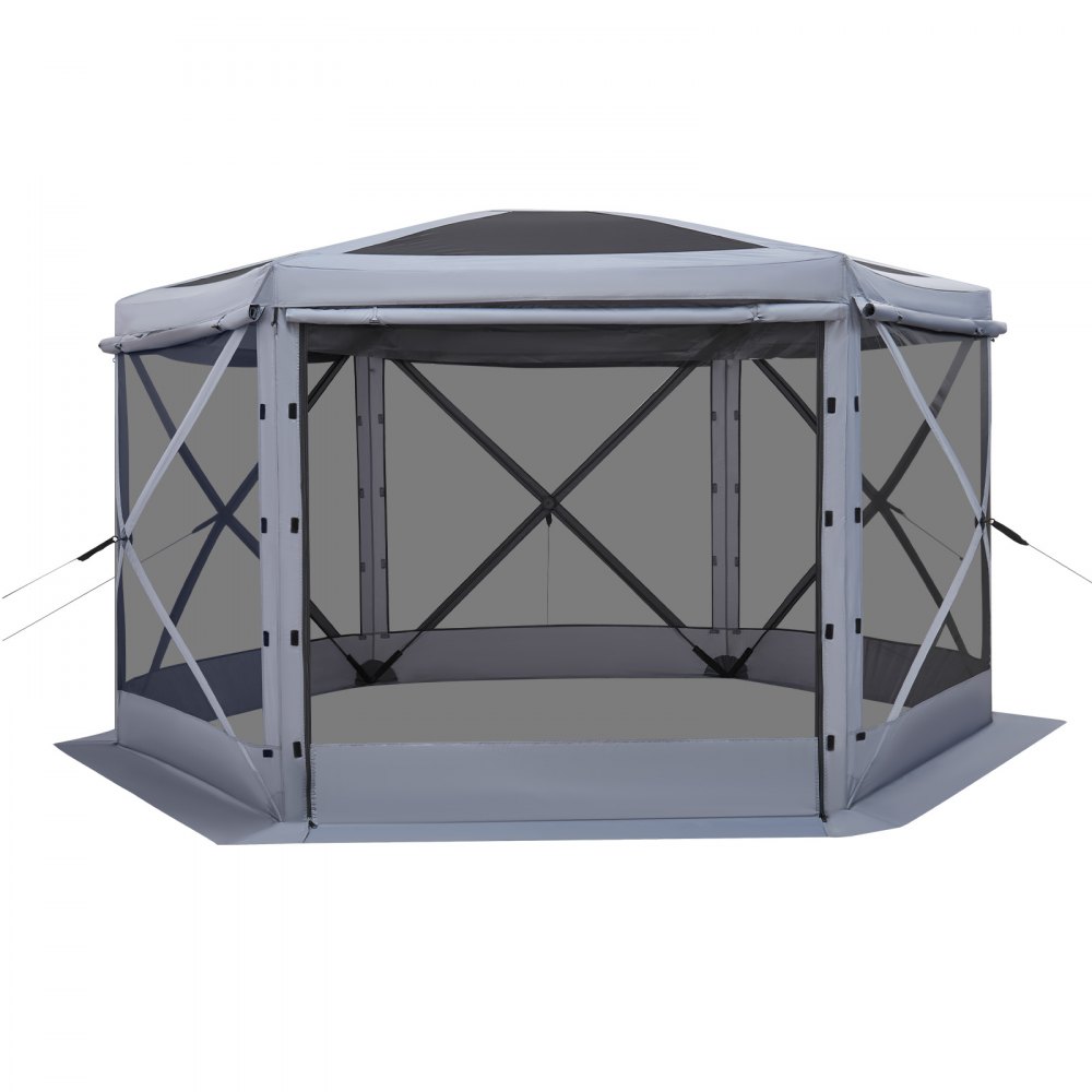 VEVOR Tendone Pieghevole Gazebo da Giardino a 6 Lati 3,6 x 3,6 m con Parte Superiore Rimovibile e Borsa per il Trasporto, Montaggio Rapido e Anti-Morsi, Riparo Solare per 8-10 Persone, Grigio