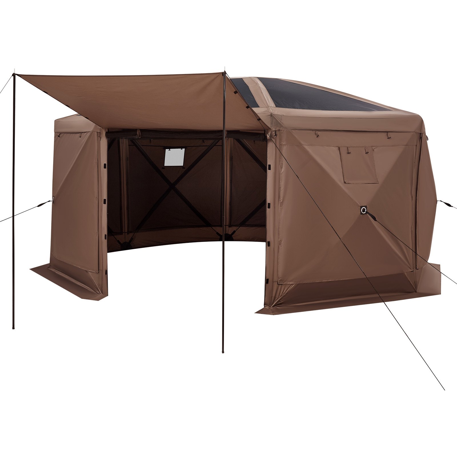 VEVOR Tenda con Tettoia da Campeggio a 8 Lati Carico di 23,4 kg con Parte Superiore Rimovibile e Borsa per il Trasporto, Montaggio Rapido e Anti-Morsi, Riparo Solare per 12-15 Persone, Marrone