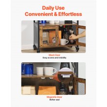 VEVOR Mobile Bar da Caffè da 61 x 36 x 70,5 cm Mobiletto da Bar in Stile Fattoria con 4 Ripiani, Tavolo da Bar Mobile con Ruote e Porta a Rete, Tavolino da Bar, Credenza Buffet per Cucina, Ingresso