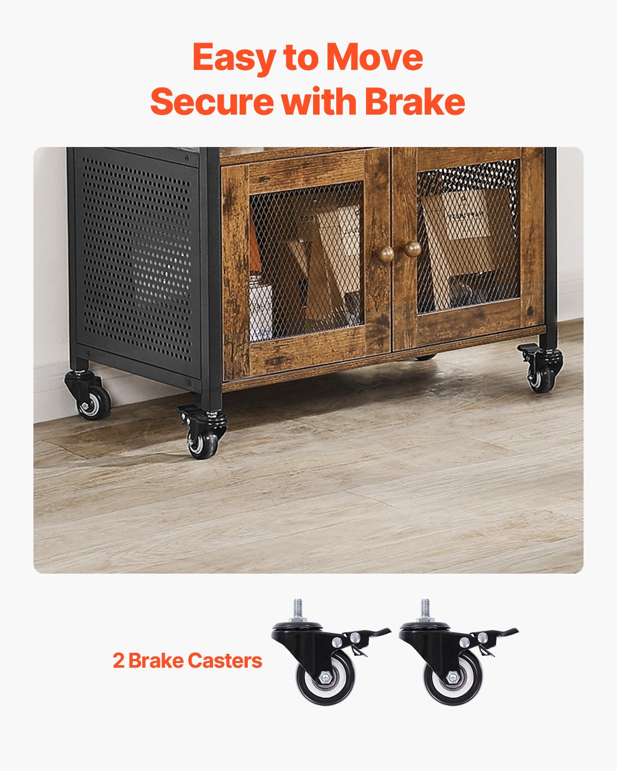 VEVOR Coffee Bar Cabinet 61 x 36 x 70.5 cm Country Style Coffee Bar Cabinet with 4-Tier Storage, Movable Coffee Bar Table with Wheels & Mesh Door, Sideboard Buffet Cabinet for Kitchen Entrance Area