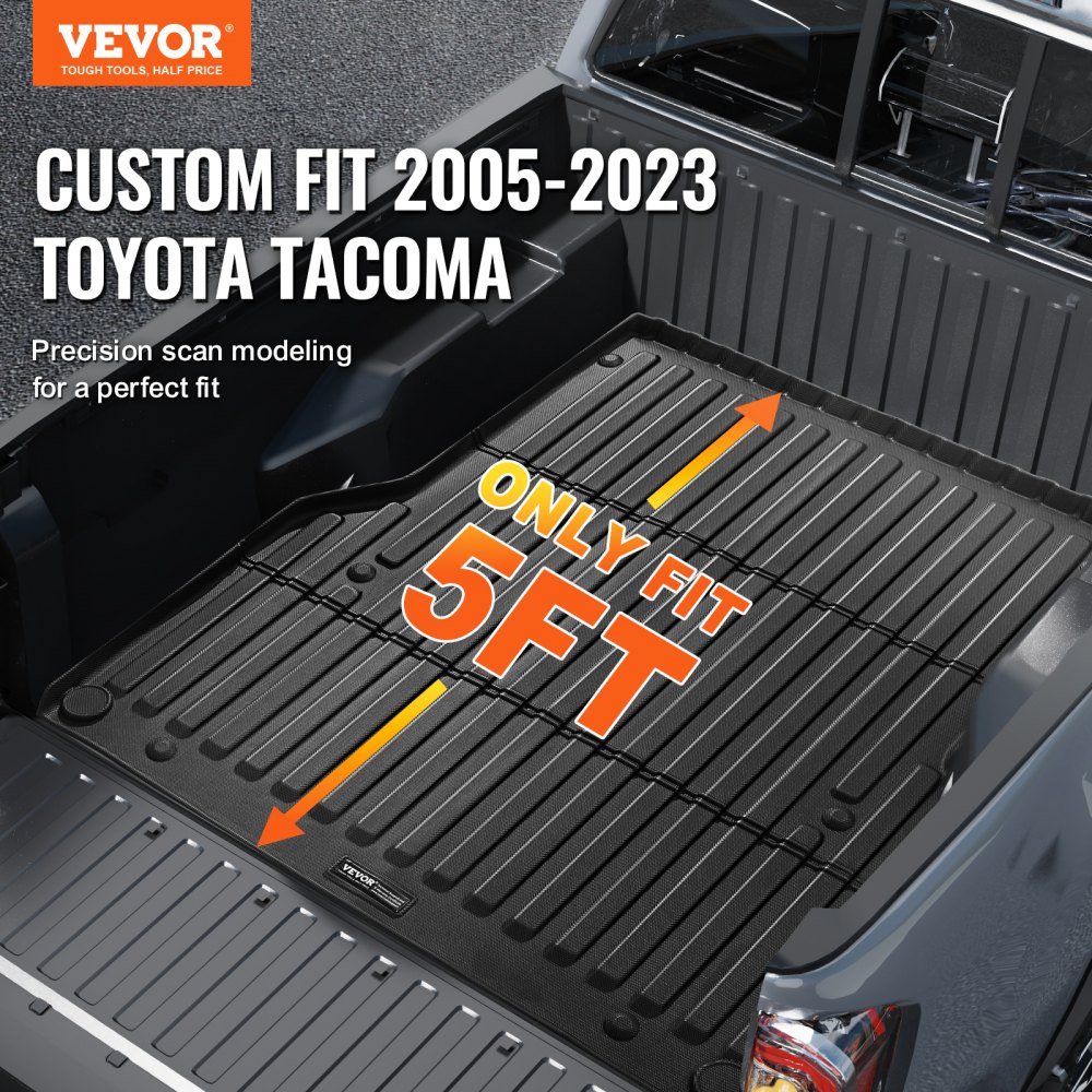 VEVOR Truck Bed Mat Compatible with Toyota Tacoma 2005-2023, TPE Truck Bed Mat 1520 x 1360 x 45 mm, Black Thick Mattress, Ideal for Transporting Goods