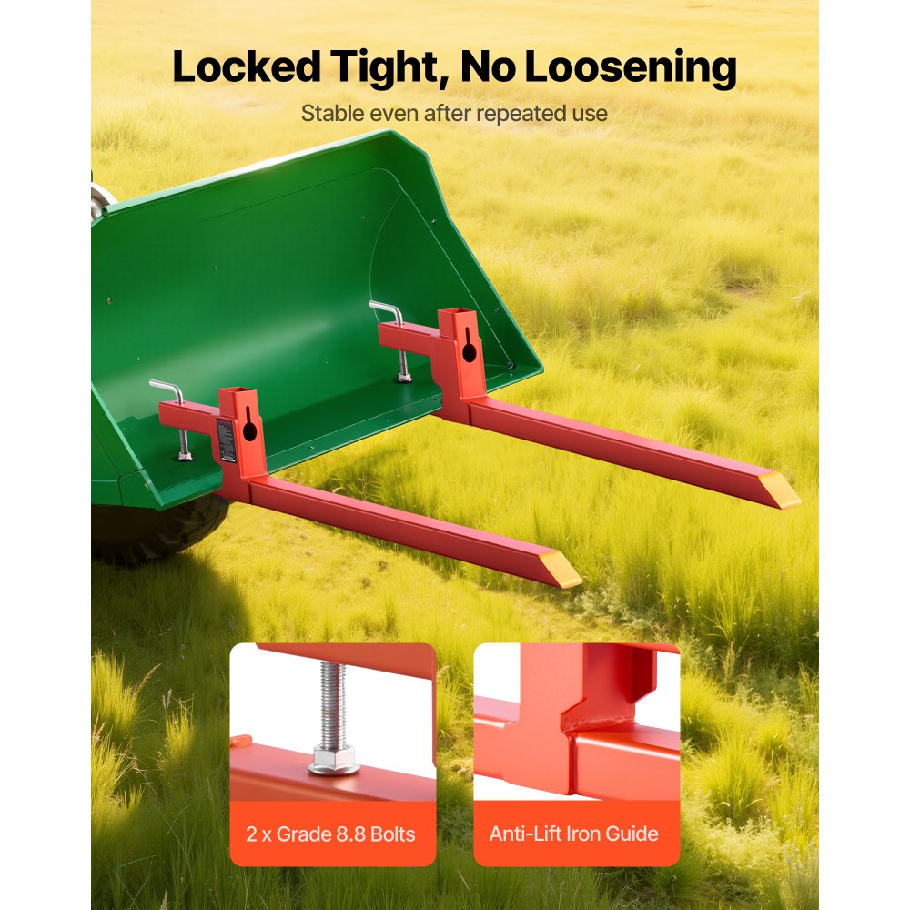 VEVOR Forche per Pallet con Morsetto da 907 kg Lunghezza Totale 109 cm, Forche per Trattore ad Attacco Rapido per Impieghi Gravosi, Compatibili con Accessori per Trattori, Benna Caricatrice