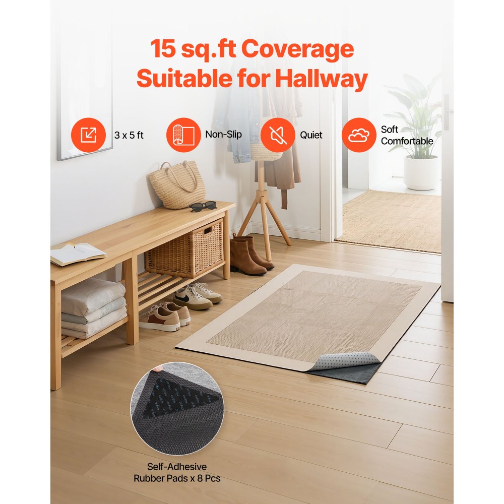 VEVOR Rug Pad 0.91 x 1.52 m, Non-slip Carpet Area Pad, Rug Mat Padding with Dual Surface Felt Cushion & Rubber Gripper, Hardwood Floor Protection for All Floors, Finishes, Keeps Carpets in Place