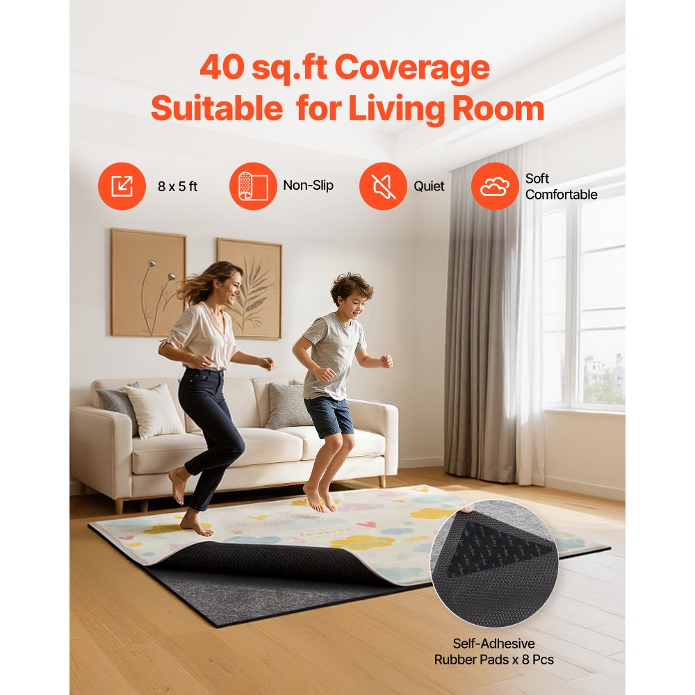 VEVOR Rug Pad 2.44 x 1.52 m, Non-slip Carpet Area Pad, Rug Mat Padding with Dual Surface Felt Cushion & Rubber Gripper, Hardwood Floor Protection for All Floors, Finishes, Keeps Carpets in Place