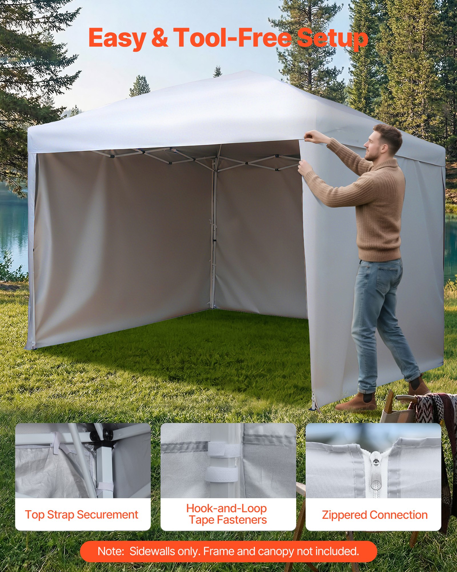 VEVOR Tenda Laterale per Gazebo da Giardino da 3 x 3 m, con Strato Impermeabile e di Protezione dalla Luce Solare per Tende per Eventi all'Aperto, Campeggio, solo 3 Pareti Laterali, Bianco