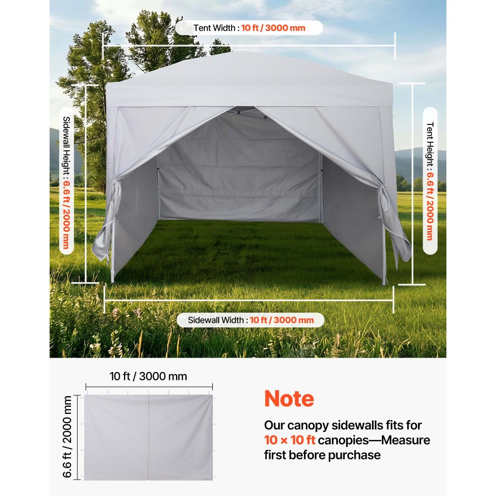 VEVOR Tenda Laterale per Gazebo da Giardino da 3 x 3 m, con Strato Impermeabile e di Protezione dalla Luce Solare per Tende per Eventi all'Aperto, Campeggio, Solo 4 Pareti Laterali, Bianco
