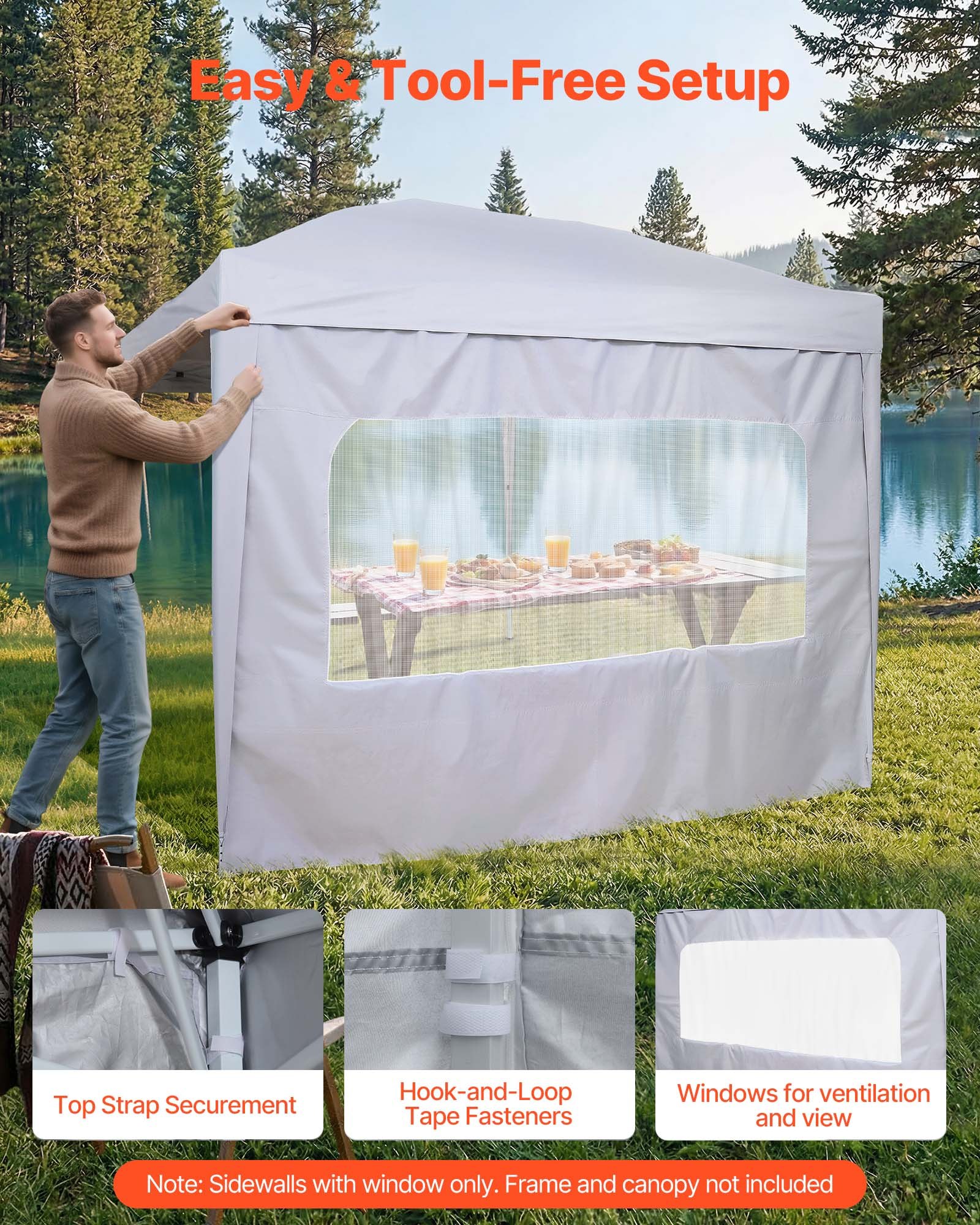 VEVOR Tenda Laterale per Gazebo da Giardino da 3 x 3 m, con Strato Impermeabile e di Protezione dalla Luce Solare per Tende per Eventi all'Aperto, Campeggio, Solo 4 Pareti Laterali, Bianco