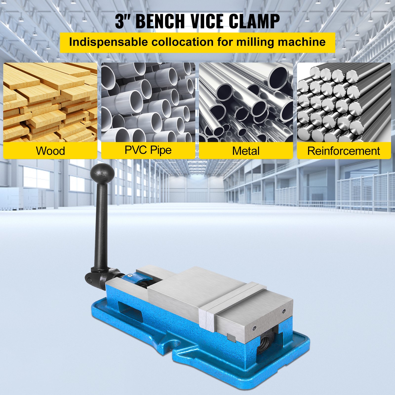 VEVOR Morsa con Bloccaggio di Precisione Apertura Ganasce 3 Pollici, Morsa da Banco Forza di Chiusura Massima 15 KN, Morsa per Trapano a Colonna Peso 14,6 Libbre, Morsa da Falegname 30 x 20 x 15 CM