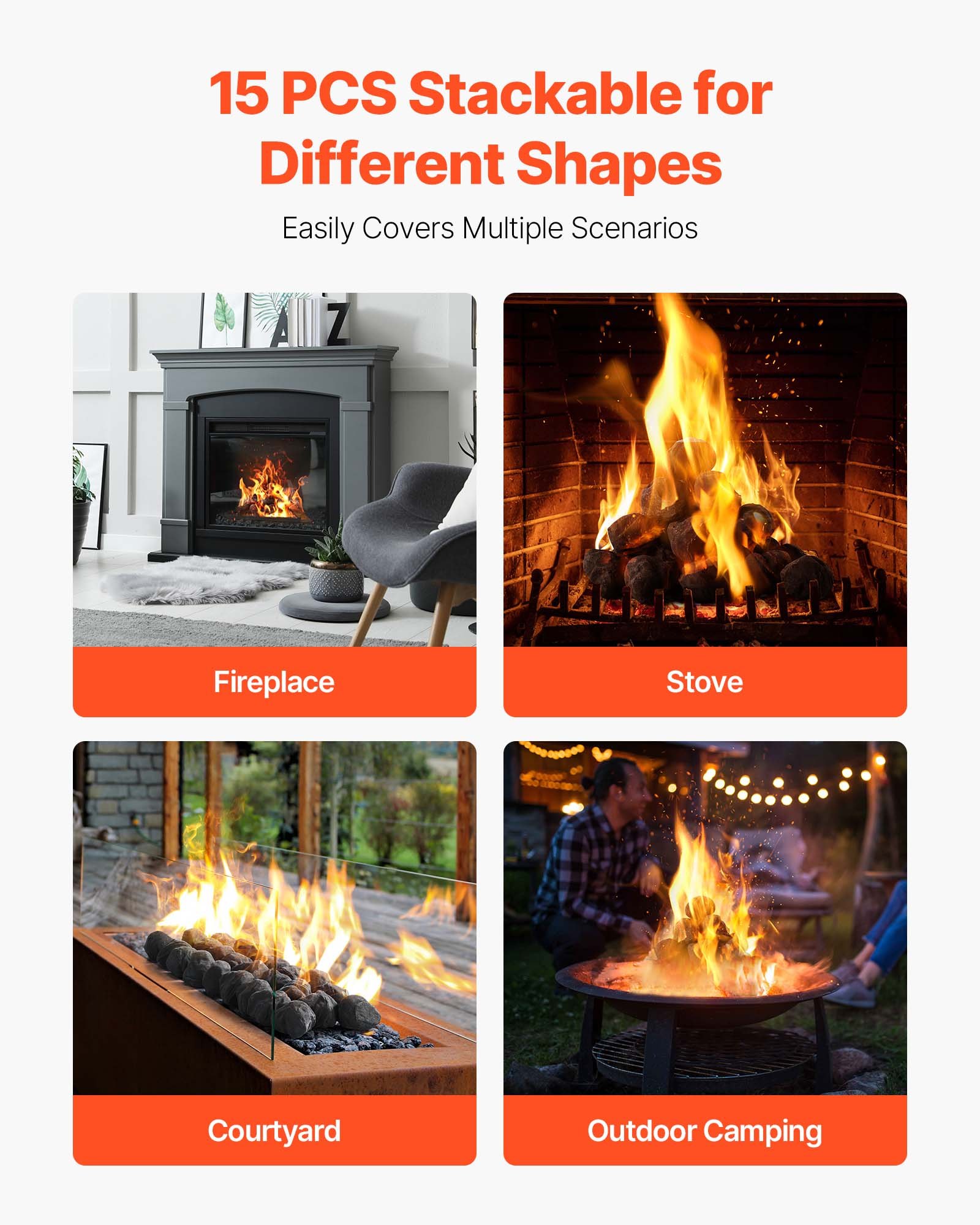 VEVOR Lava Rocks, 30.48-50.8 mm 25 Pcs Fire Stones Lava Rocks For Fire Pit, Reusable Fire Pit Stones Indoor & Outdoor Use,Decorative Firepit Stone for Propane/Gas Fireplace,Stove, Courtyard,Camping