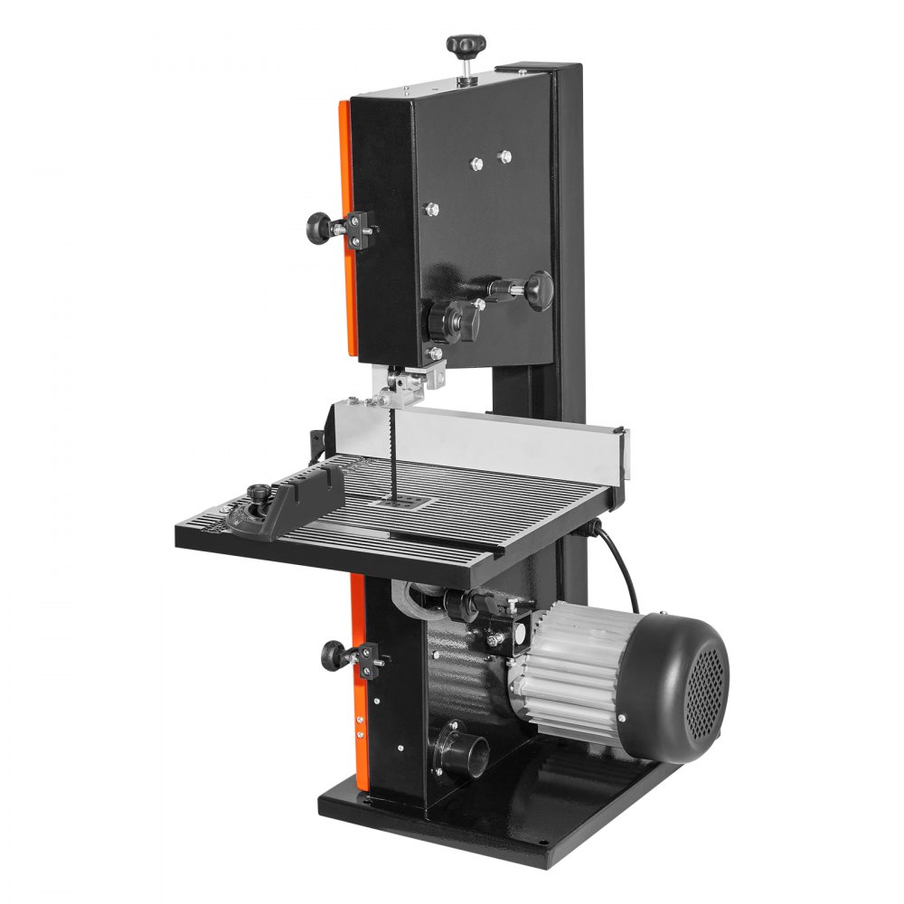 VEVOR Troncatrice a Nastro da Banco per Lavorazione Legno Motore Potenza Nominale 373W Larghezza di Taglio max. 229mm, Banco da Lavoro 300x300 mm Intervallo di Inclinazione da 0 a 45°
