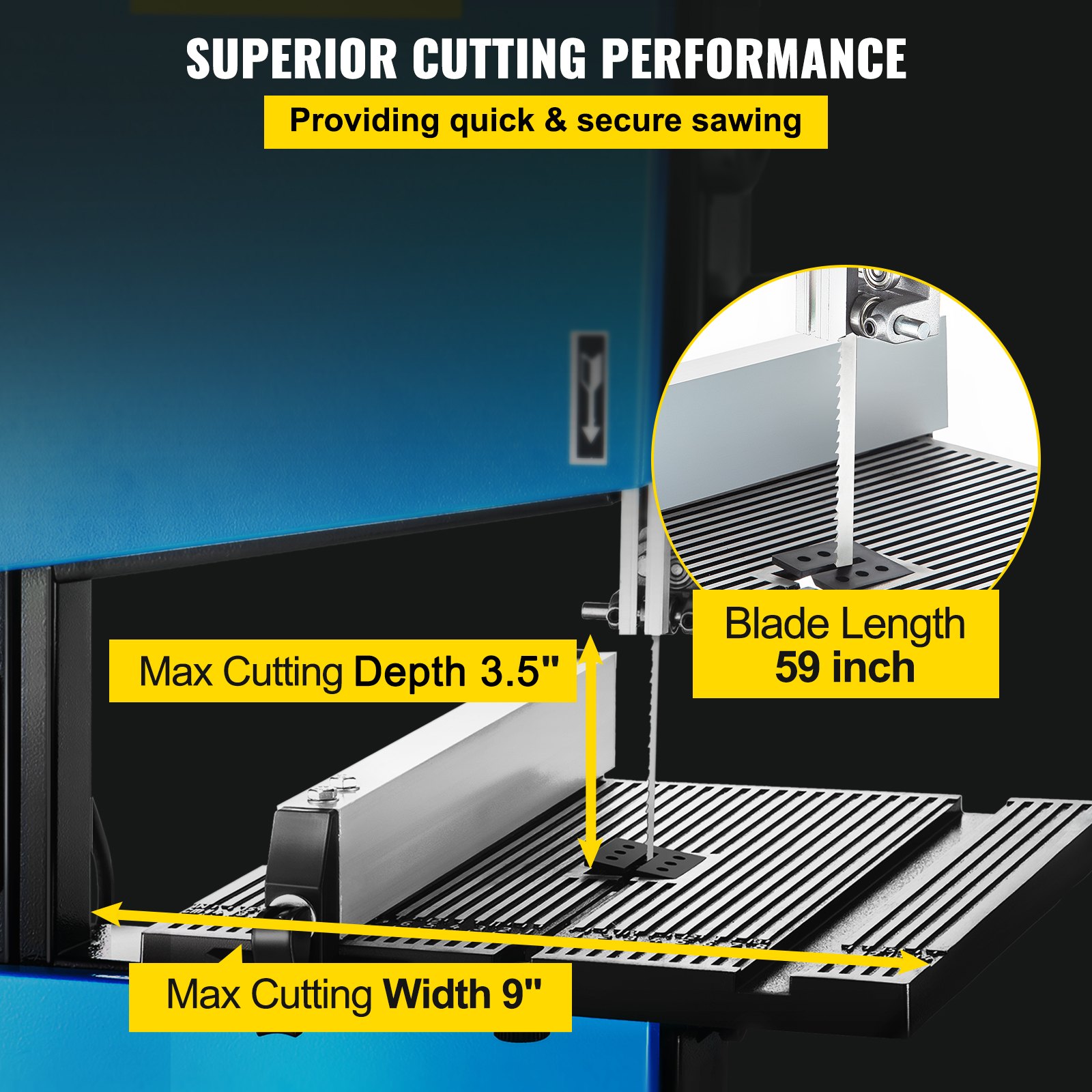 VEVOR Sega a Nastro per la Lavorazione del Legno 9", Sega Nastro per Legno 2,5 Amp, Sega Nastro con Tavolo Inclinabile  0° ~ 45°,  Sega a Nastro per Legno Professionale 220 V, Attrezzi per Falegname