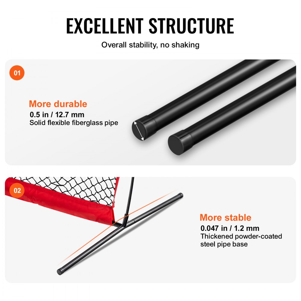 VEVOR Rete da Battuta Tipo I 1400 x 1065 x 2180 mm Rete sicurezza per Baseball Softball Protezione del Corpo, Rete da Battuta Portatile con Borsa per Trasporto Picchetti da Terra, Rete da Lancio