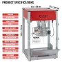 VEVOR Macchina per Popcorn, 458 x 380 x 768 mm Macchina Popcorn Elettrico 1440W Bollitore 0,34 kg con Vetro Temperato, Macchina per Popcorn da Tavolo, Include 3 Cucchiai in Acciaio Inox, Stile Cinema